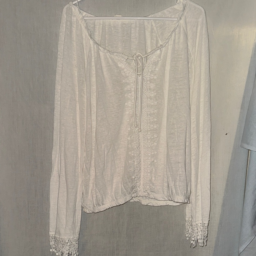 White Boho Long Sleeve Top